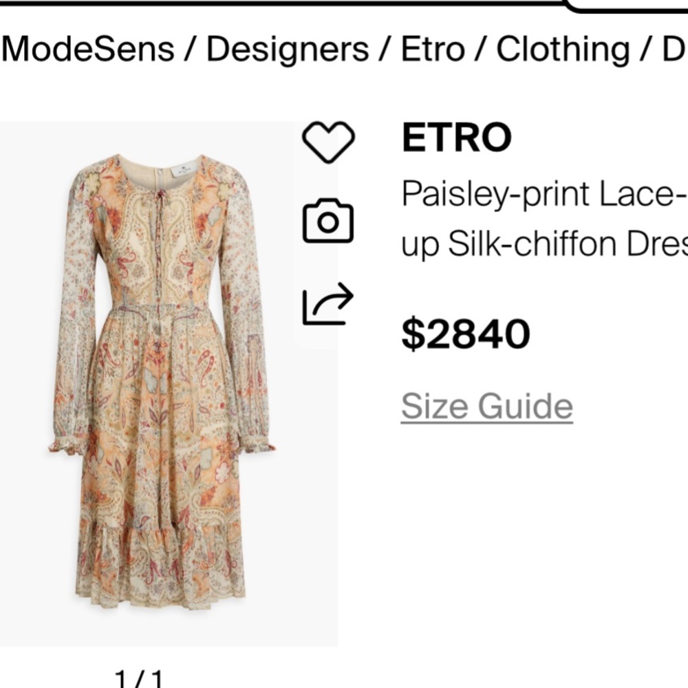New Etro Milano Multicolor Paisley Print Chiffon Lace up dress Italy Size 40 - Picture 7 of 16